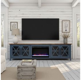 Ithaca Blue and Bourbon 96" TV Stand with Fireplace