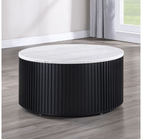 Colvin Black and White Round Marble Top Coffee Table with Casters