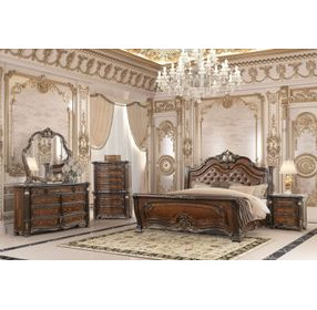 Bella Notte Brown Upholstered Sleigh Bedroom Set with USB Charging