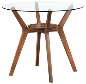 Oscar Walnut and Teal 42" Round Glass Top Counter Height Dining Set with 4 Cushion Chairs