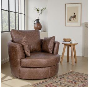 Jetson Bomber Tan Top Grain Leather Swivel Accent Chair