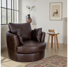 Jetson Bomber Walnut Top Grain Leather Swivel Accent Chair