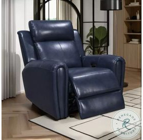 Jonathan Blue Leather Glider Power Recliner with Power Headrest and USB Charging