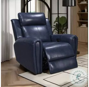 Jonathan Blue Leather Glider Power Recliner with Power Headrest and USB Charging