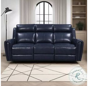Jonathan Blue Leather 82" Lay Flat Power Reclining Sofa with Power Headrest and USB Charging