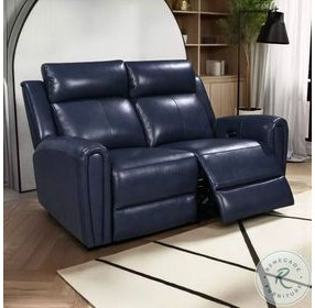 Jonathan Blue Leather 61" Lay Flat Power Reclining Loveseat with Power Headrest and USB Charging