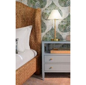 Cynthia Blue Rectangular 2 Drawer Glass Top Side Table