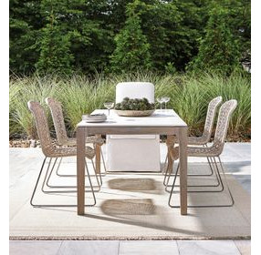 Marbella White Shell Rectangular Outdoor Natural Stone Top Dining Table