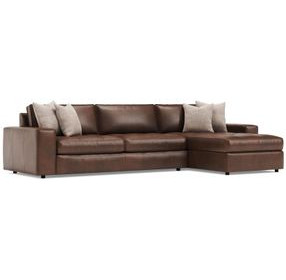 Nest Brown Leather 2 Piece Modular RAF Sectional with Pillows