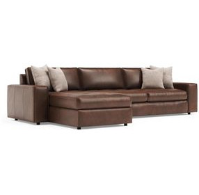 Nest Brown Leather 2 Piece Modular LAF Sectional with Pillows