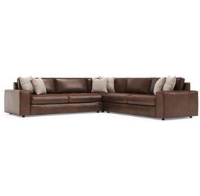 Nest Brown Leather 3 Piece Modular Sectional with Pillows