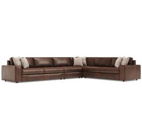 Nest Brown Leather 4 Piece Modular RAF Sectional with Pillows