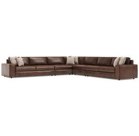 Nest Brown Leather 5 Piece Modular RAF Sectional with Pillows