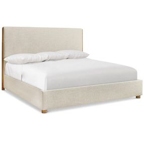 Brasea Beige and Lume Performance Fabric California King Upholstered Panel Bed
