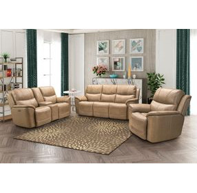 Kaden Elliott Taupe Leather Power Reclining Living Room Set with Power Lumbar and USB Charging