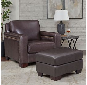 Kathleen Brown Leather Upholstered Rectangular Ottoman with Nailhead Trim