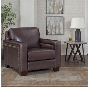 Kathleen Brown Leather Upholstered Lounge Chair with Nailhead Trim