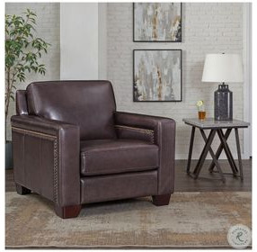 Kathleen Caramel Brown Leather Upholstered Lounge Chair with Nailhead Trim