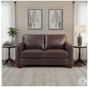 Kathleen Caramel Brown Leather 60" Loveseat with Nailhead Trim