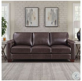 Kathleen Caramel Brown Leather 84" Sofa with Nailhead Trim