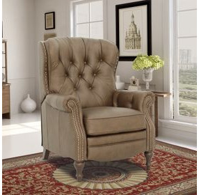 Kendall Oasis Walnut Leather Push Thru The Arms Recliner with Nailhead Trim