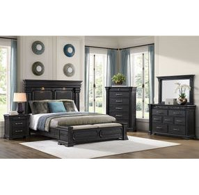 Paterson Black and Gray Upholstered Storage Bedroom Set with LED