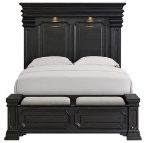 Paterson Black and Gray Upholstered Storage Bedroom Set with LED