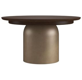 Verge Handcrafted Walnut and Bronze Metallic Extendable Round Dining Room Set