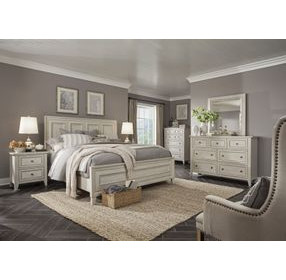 Raelynn Weathered White 7 Drawer Dresser with Rectangular Mirror