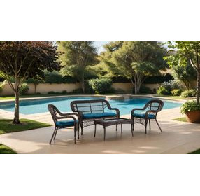 Oliveri Brown and Dark Teal Wicker 48" Outdoor Loveseat