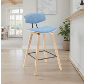 Fox Oak and Light Blue Upholstered Bar Stool