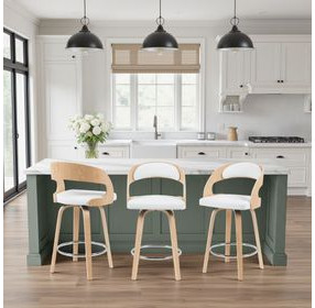 Shelly Oak and White Upholstered Swivel Counter Height Stool