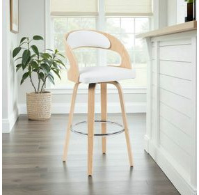 Shelly Oak and White Upholstered Swivel Bar Stool