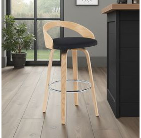 Sonia Oak and Black Upholstered Swivel Bar Stool