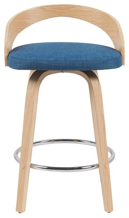 Sonia Oak and Blue Upholstered Swivel Counter Height Stool