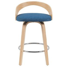 Sonia Oak and Blue Upholstered Swivel Counter Height Stool