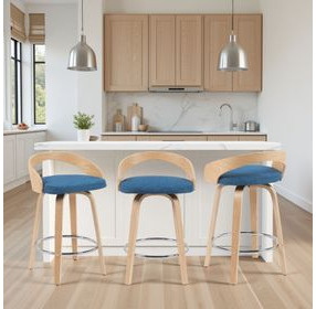 Sonia Oak and Blue Upholstered Swivel Counter Height Stool