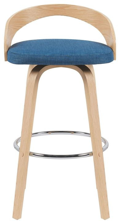 Sonia Oak and Blue Upholstered Swivel Bar Stool