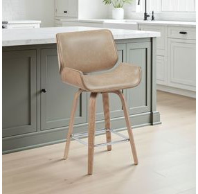 Tyler White Wash and Vintage Brown Upholstered Swivel Counter Height Stool