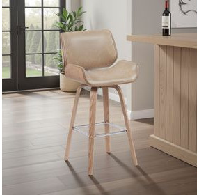 Tyler White Wash and Vintage Brown Upholstered Swivel Bar Stool