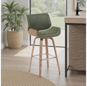 Tyler White Wash and Vintage Green Upholstered Swivel Bar Stool