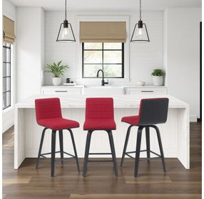 Vienna Brushed Black and Red Upholstered Swivel Counter Height Stool