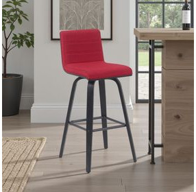 Vienna Brushed Black and Red Upholstered Swivel Bar Stool