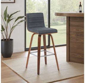 Vienna Walnut and Vintage Black Upholstered Swivel Bar Stool