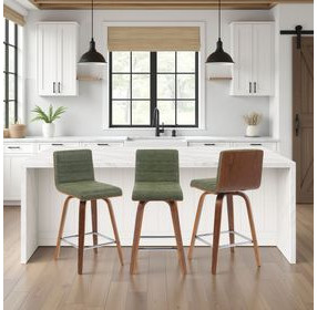 Vienna Walnut and Vintage Green Upholstered Swivel Counter Height Stool