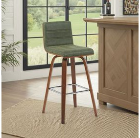 Vienna Walnut and Vintage Green Upholstered Swivel Bar Stool