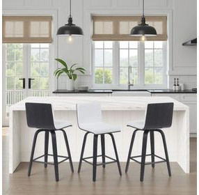 Vienna Brushed Black and White Upholstered Swivel Counter Height Stool