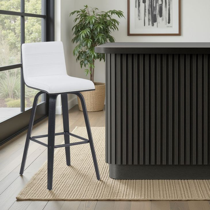 Vienna Brushed Black and White Upholstered Swivel Bar Stool