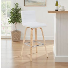 Vienna Oak and White Upholstered Swivel Bar Stool