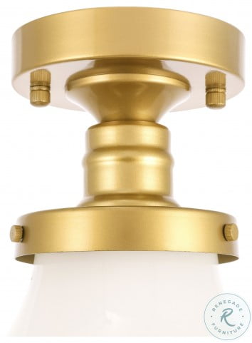 Lyle Brass And Frosted White Glass 1 Light 8" Flush Mount